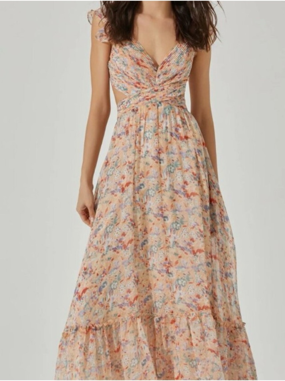 Astr Floral Peach Ruffle Maxi Dress